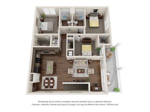 Floor plan for 3 beds, 2 baths, 1430 sqft